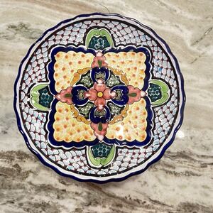 Handpainted Handmade Talavera Art Pottery Wall Plate 10.5" Floral Signed